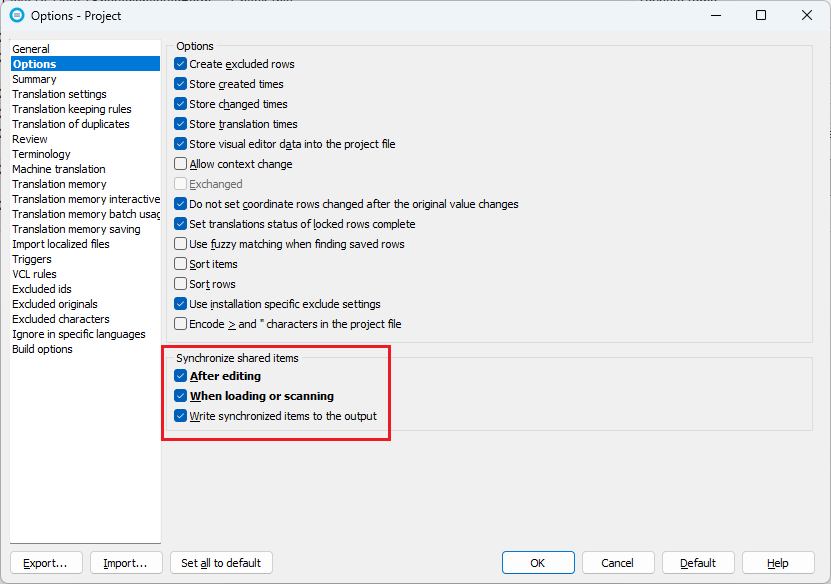 Synchronize shared forms items settings