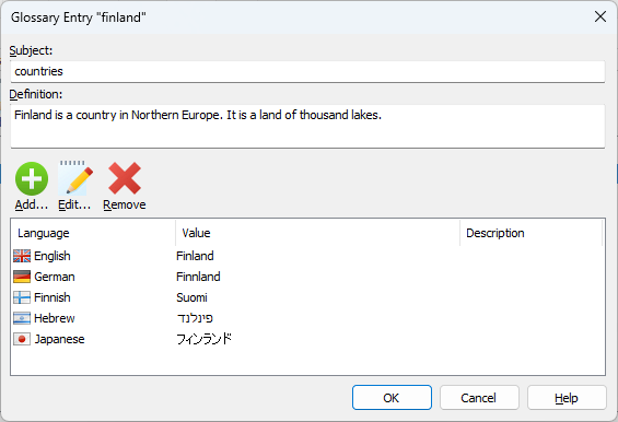 Default terminology settings