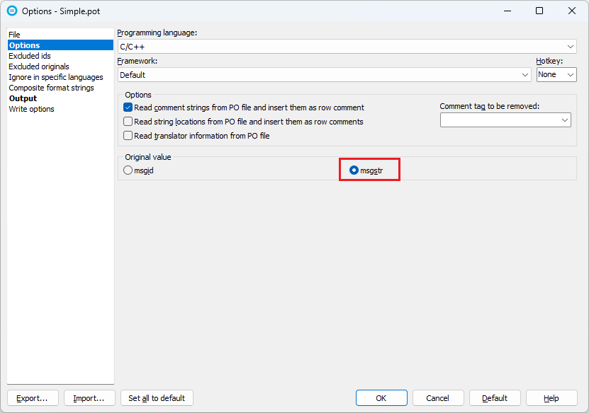 PO file options