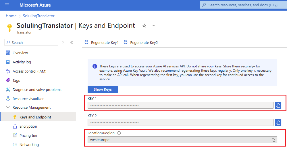 Keys and Endpoints