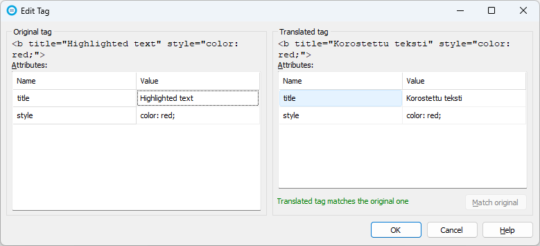 Translation editing grid
