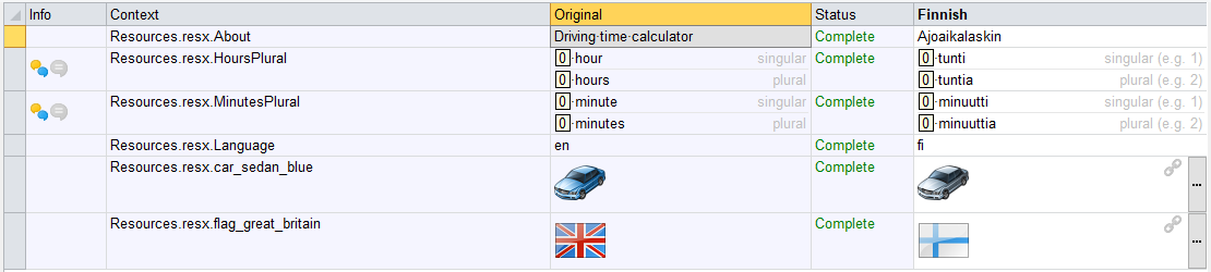 Translation editing grid